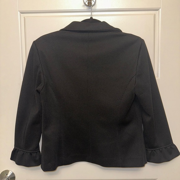 Black Knit Ruffle Sleeve Blazer - Picture 2 of 3